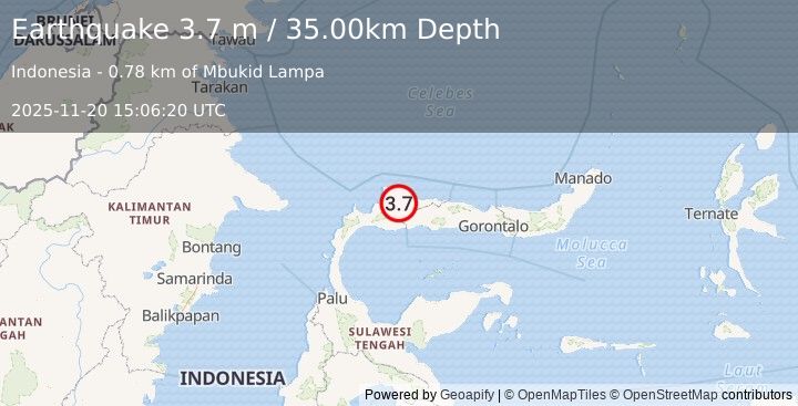 Earthquake MINAHASA, SULAWESI, INDONESIA (3.7 m) (2025-11-20 15:06:20 UTC)