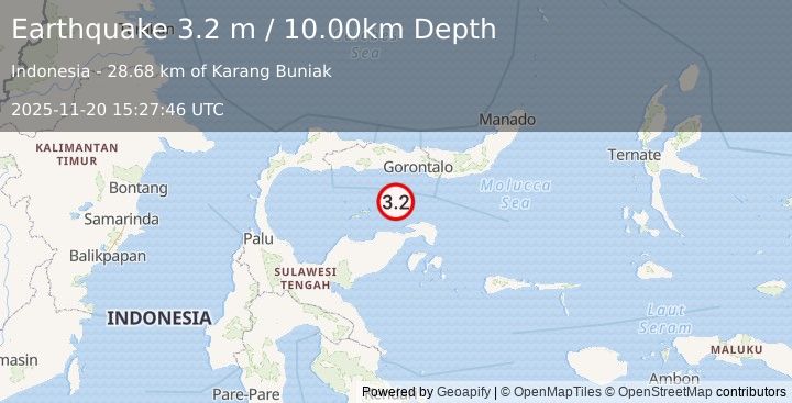 Earthquake SULAWESI, INDONESIA (3.2 m) (2025-11-20 15:27:46 UTC)