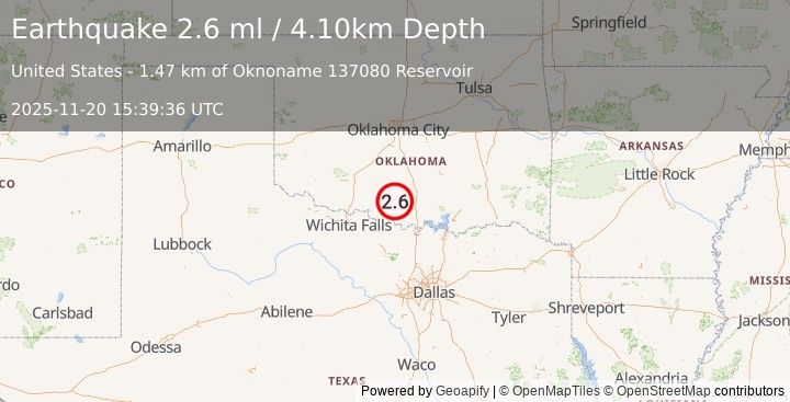 Earthquake OKLAHOMA (2.8 ml) (2025-11-20 15:39:35 UTC)
