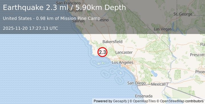 Earthquake CENTRAL CALIFORNIA (2.3 ml) (2025-11-20 17:27:13 UTC)