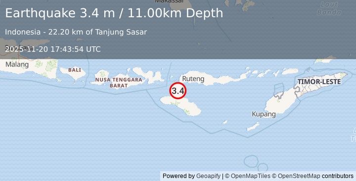 Earthquake SUMBA REGION, INDONESIA (3.4 m) (2025-11-20 17:43:54 UTC)