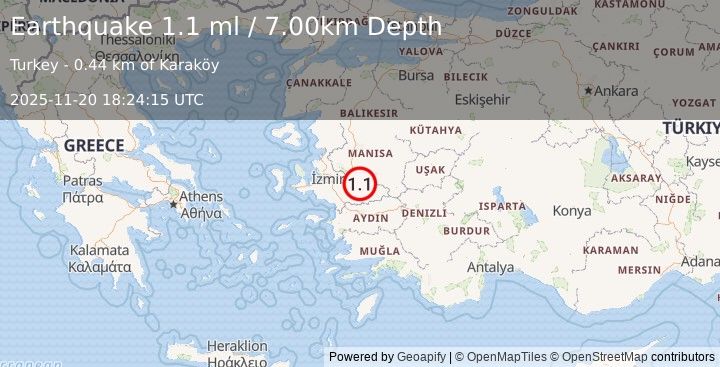 Earthquake WESTERN TURKEY (1.1 ml) (2025-11-20 18:24:15 UTC)