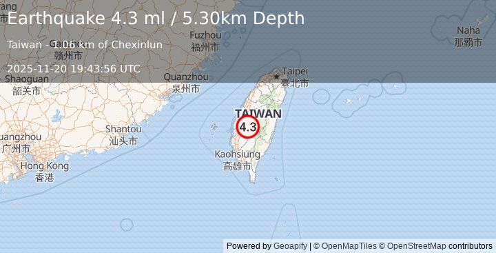 Earthquake TAIWAN (4.3 ml) (2025-11-20 19:43:56 UTC)