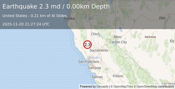 Earthquake NORTHERN CALIFORNIA (2.3 md) (2025-11-20 21:27:24 UTC)
