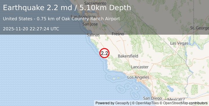 Earthquake CENTRAL CALIFORNIA (2.2 md) (2025-11-20 22:27:24 UTC)