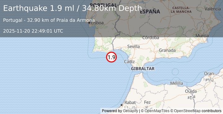 Earthquake STRAIT OF GIBRALTAR (1.9 ml) (2025-11-20 22:49:01 UTC)