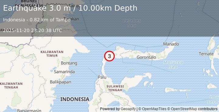 Earthquake MINAHASA, SULAWESI, INDONESIA (3.0 m) (2025-11-20 23:20:38 UTC)