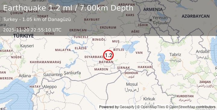 Earthquake EASTERN TURKEY (1.2 ml) (2025-11-20 22:55:10 UTC)