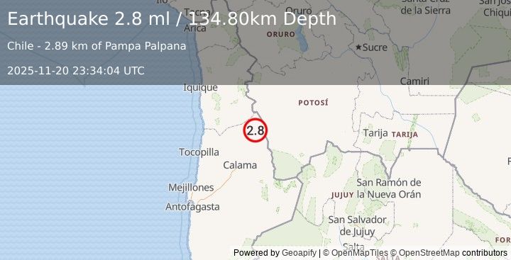 Earthquake ANTOFAGASTA, CHILE (2.8 ml) (2025-11-20 23:34:04 UTC)