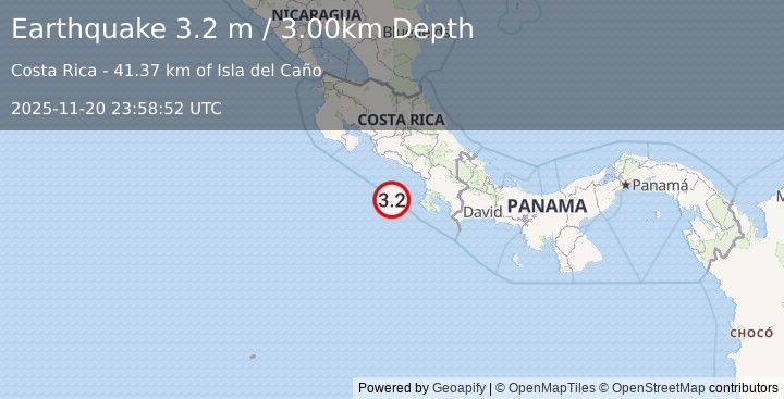 Earthquake OFF COAST OF COSTA RICA (3.2 m) (2025-11-20 23:58:52 UTC)