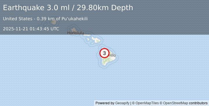 Earthquake ISLAND OF HAWAII, HAWAII (3.0 ml) (2025-11-21 01:43:45 UTC)
