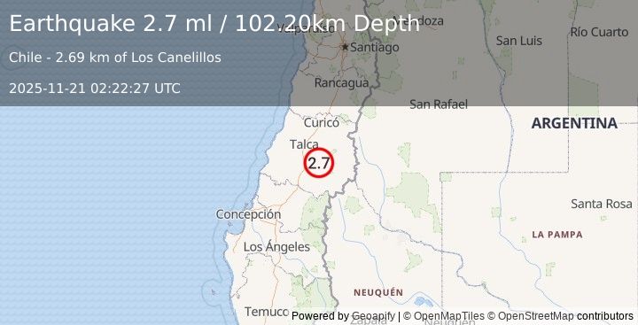 Earthquake MAULE, CHILE (2.7 ml) (2025-11-21 02:22:27 UTC)