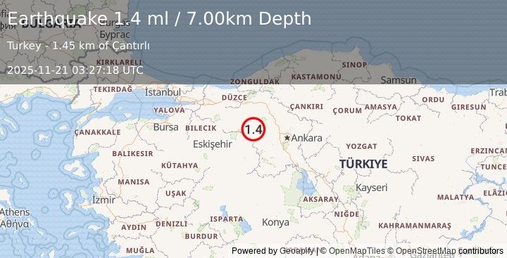 Earthquake WESTERN TURKEY (1.4 ml) (2025-11-21 03:27:18 UTC)