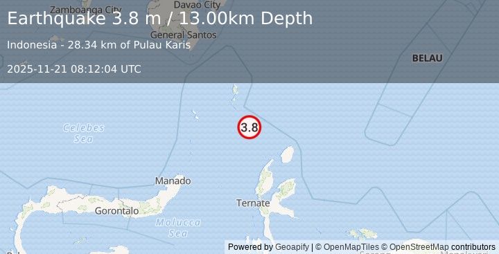Earthquake KEPULAUAN TALAUD, INDONESIA (3.8 m) (2025-11-21 08:12:04 UTC)