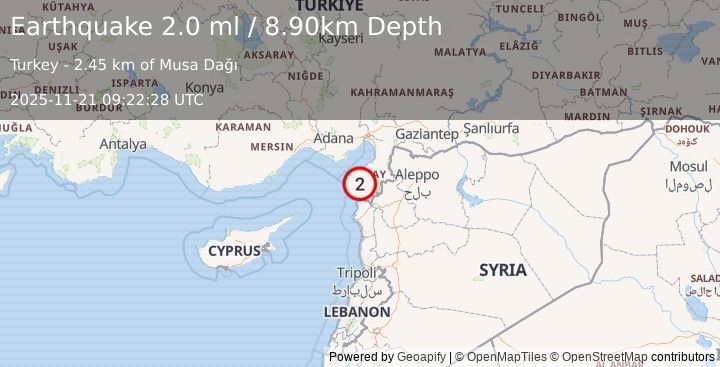 Earthquake CENTRAL TURKEY (2.0 ml) (2025-11-21 09:22:28 UTC)