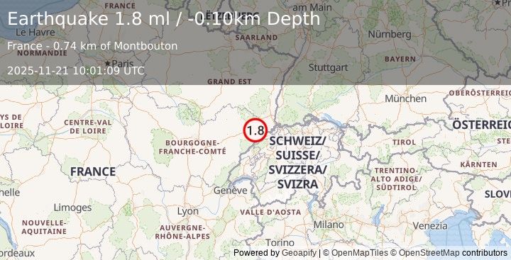 Earthquake FRANCE (1.8 ml) (2025-11-21 10:01:09 UTC)