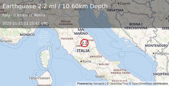 Earthquake CENTRAL ITALY (2.2 ml) (2025-11-21 11:25:42 UTC)