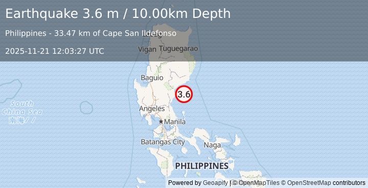 Earthquake LUZON, PHILIPPINES (3.6 m) (2025-11-21 12:03:27 UTC)