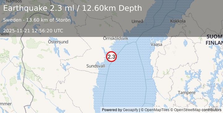 Earthquake SWEDEN (2.2 ml) (2025-11-21 12:56:16 UTC)