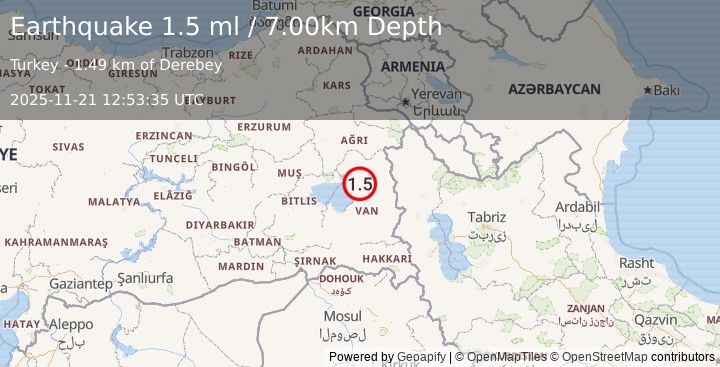 Earthquake EASTERN TURKEY (1.5 ml) (2025-11-21 12:53:35 UTC)