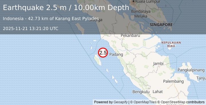 Earthquake SOUTHERN SUMATRA, INDONESIA (2.5 m) (2025-11-21 13:21:20 UTC)