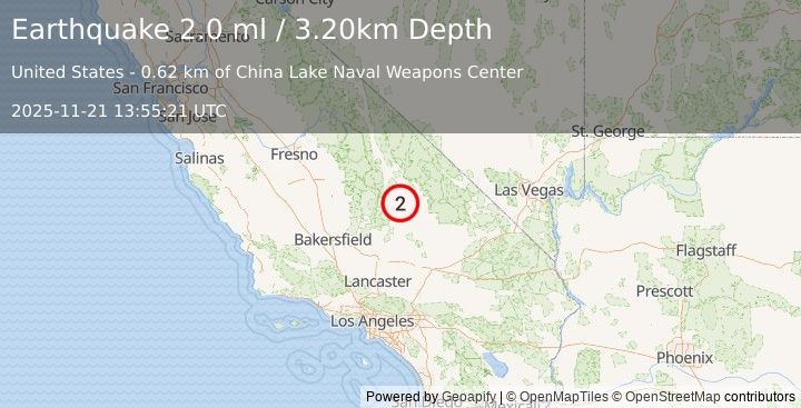 Earthquake CENTRAL CALIFORNIA (2.0 ml) (2025-11-21 13:55:21 UTC)