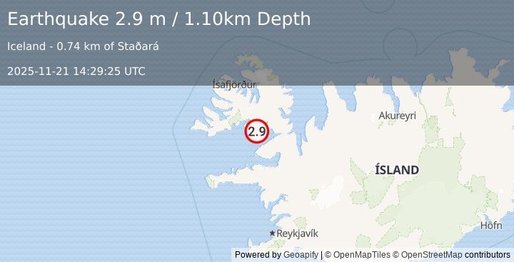 Earthquake ICELAND (2.9 m) (2025-11-21 14:29:25 UTC)