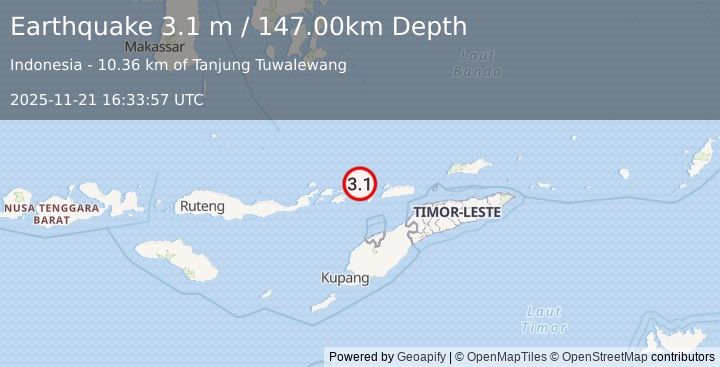 Earthquake FLORES REGION, INDONESIA (3.1 m) (2025-11-21 16:33:57 UTC)