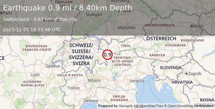 Earthquake SWITZERLAND (0.9 ml) (2025-11-21 18:53:46 UTC)