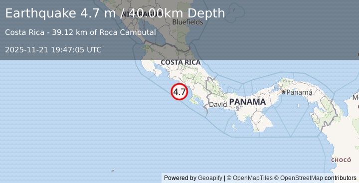 Earthquake COSTA RICA (4.5 mb) (2025-11-21 19:47:06 UTC)