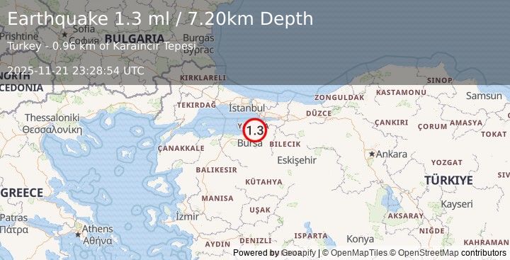 Earthquake WESTERN TURKEY (1.3 ml) (2025-11-21 23:28:54 UTC)