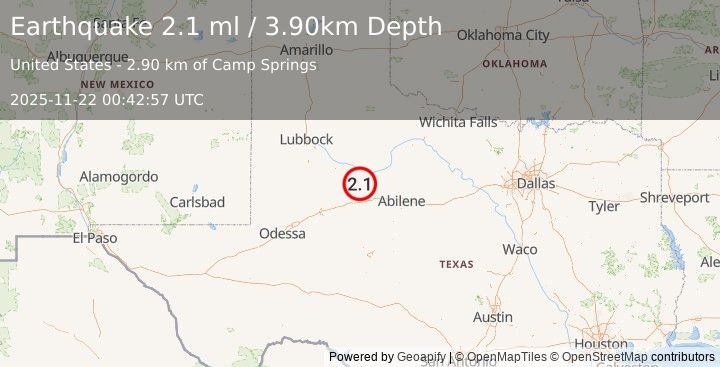 Earthquake WESTERN TEXAS (2.1 ml) (2025-11-22 00:42:57 UTC)