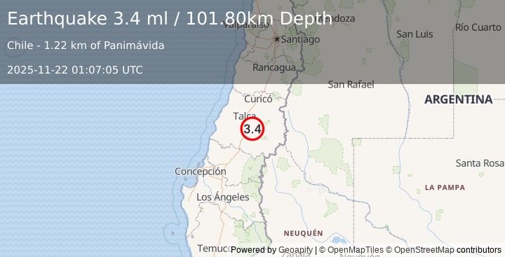 Earthquake MAULE, CHILE (3.4 ml) (2025-11-22 01:07:05 UTC)