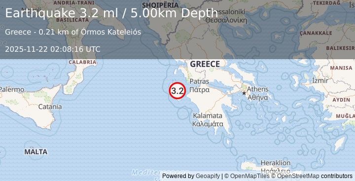 Earthquake GREECE (3.4 ml) (2025-11-22 02:08:15 UTC)
