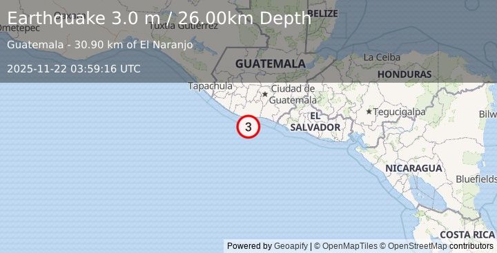 Earthquake OFFSHORE GUATEMALA (3.0 m) (2025-11-22 03:59:16 UTC)