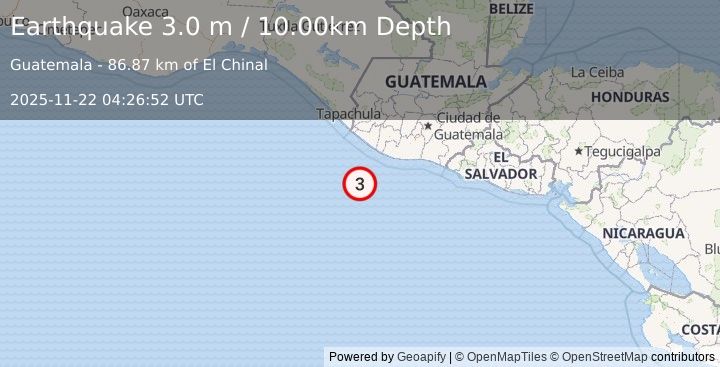 Earthquake OFFSHORE GUATEMALA (3.0 m) (2025-11-22 04:26:52 UTC)