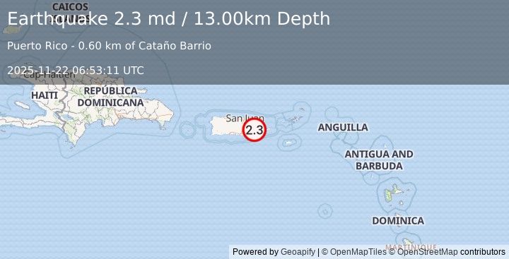 Earthquake PUERTO RICO (2.3 md) (2025-11-22 06:53:11 UTC)