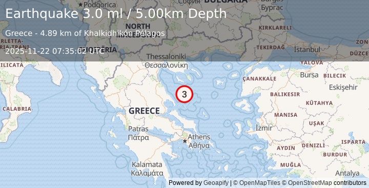 Earthquake AEGEAN SEA (3.0 ml) (2025-11-22 07:35:01 UTC)