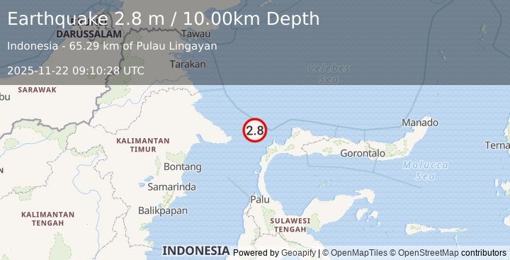 Earthquake MAKASSAR STRAIT, INDONESIA (2.8 m) (2025-11-22 09:10:28 UTC)