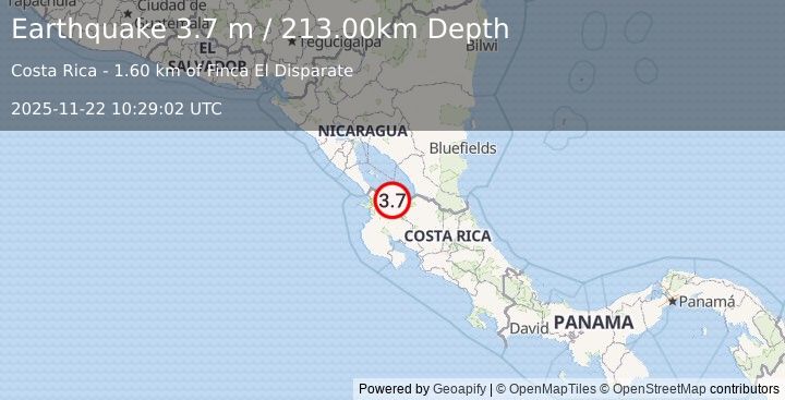 Earthquake COSTA RICA (3.7 m) (2025-11-22 10:29:02 UTC)