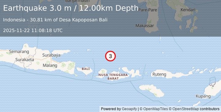Earthquake BALI SEA (3.0 m) (2025-11-22 11:08:18 UTC)