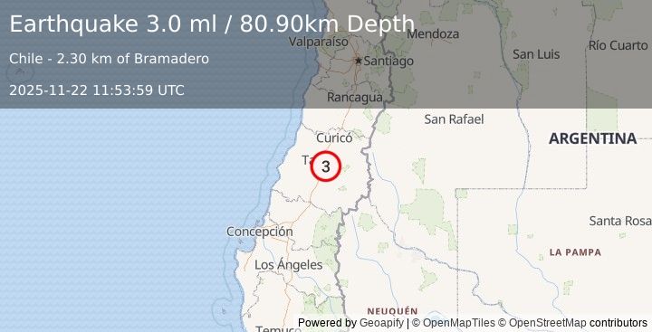 Earthquake MAULE, CHILE (3.0 ml) (2025-11-22 11:53:59 UTC)