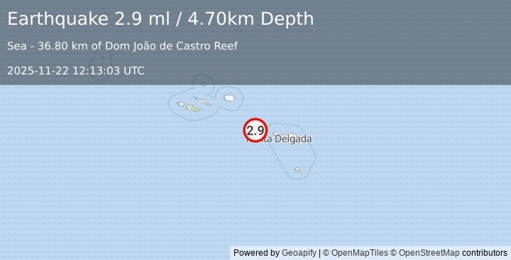 Earthquake AZORES ISLANDS, PORTUGAL (2.9 ml) (2025-11-22 12:13:03 UTC)