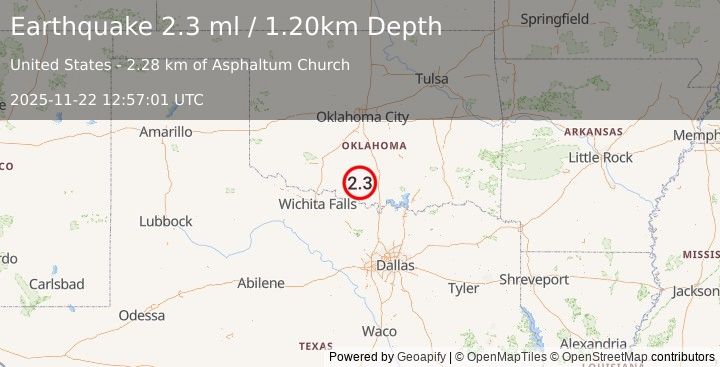 Earthquake OKLAHOMA (2.3 ml) (2025-11-22 12:57:01 UTC)