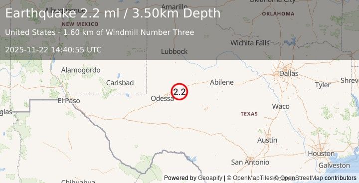 Earthquake WESTERN TEXAS (2.2 ml) (2025-11-22 14:40:55 UTC)