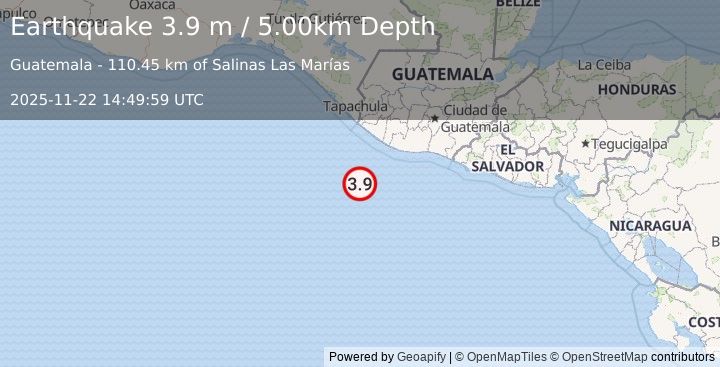 Earthquake OFFSHORE GUATEMALA (3.7 m) (2025-11-22 14:50:02 UTC)