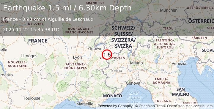 Earthquake NORTHERN ITALY (1.5 ml) (2025-11-22 15:35:38 UTC)