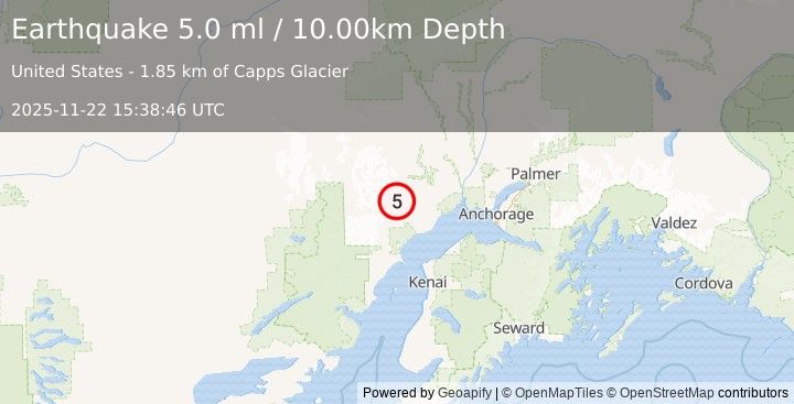 Earthquake SOUTHERN ALASKA (5.0 mw) (2025-11-22 15:38:53 UTC)