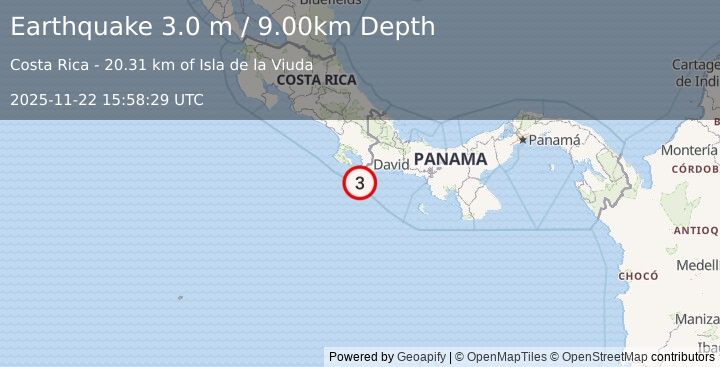 Earthquake COSTA RICA (3.0 m) (2025-11-22 15:58:29 UTC)