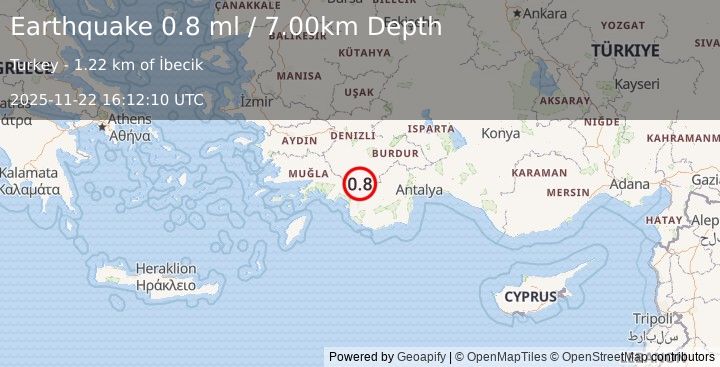 Earthquake WESTERN TURKEY (0.8 ml) (2025-11-22 16:12:10 UTC)
